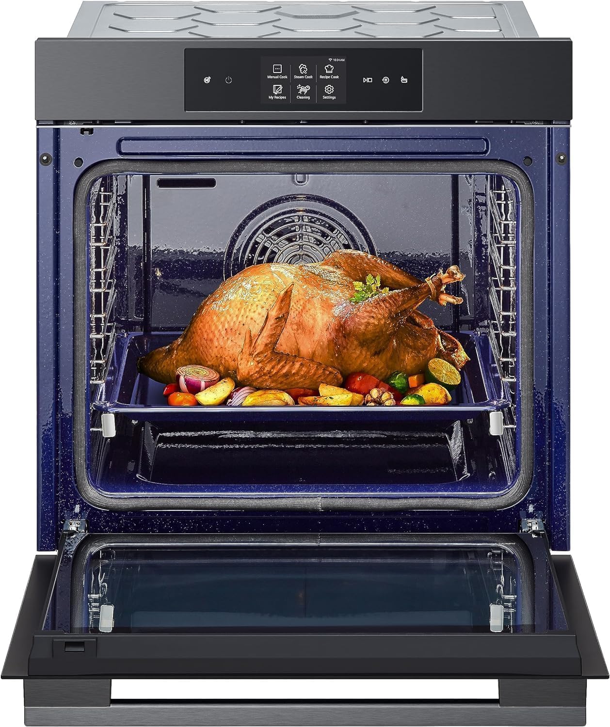 LG InstaView WSED7665B Four encastrable à vapeur, classe A++, 76L, 300°C, écran tactile 4,3", Air Fry, Sous Vide, Mode Pizza, Nettoyage EasyClean, Pyrolyse, Wi-Fi, Charnières amorties, Noir