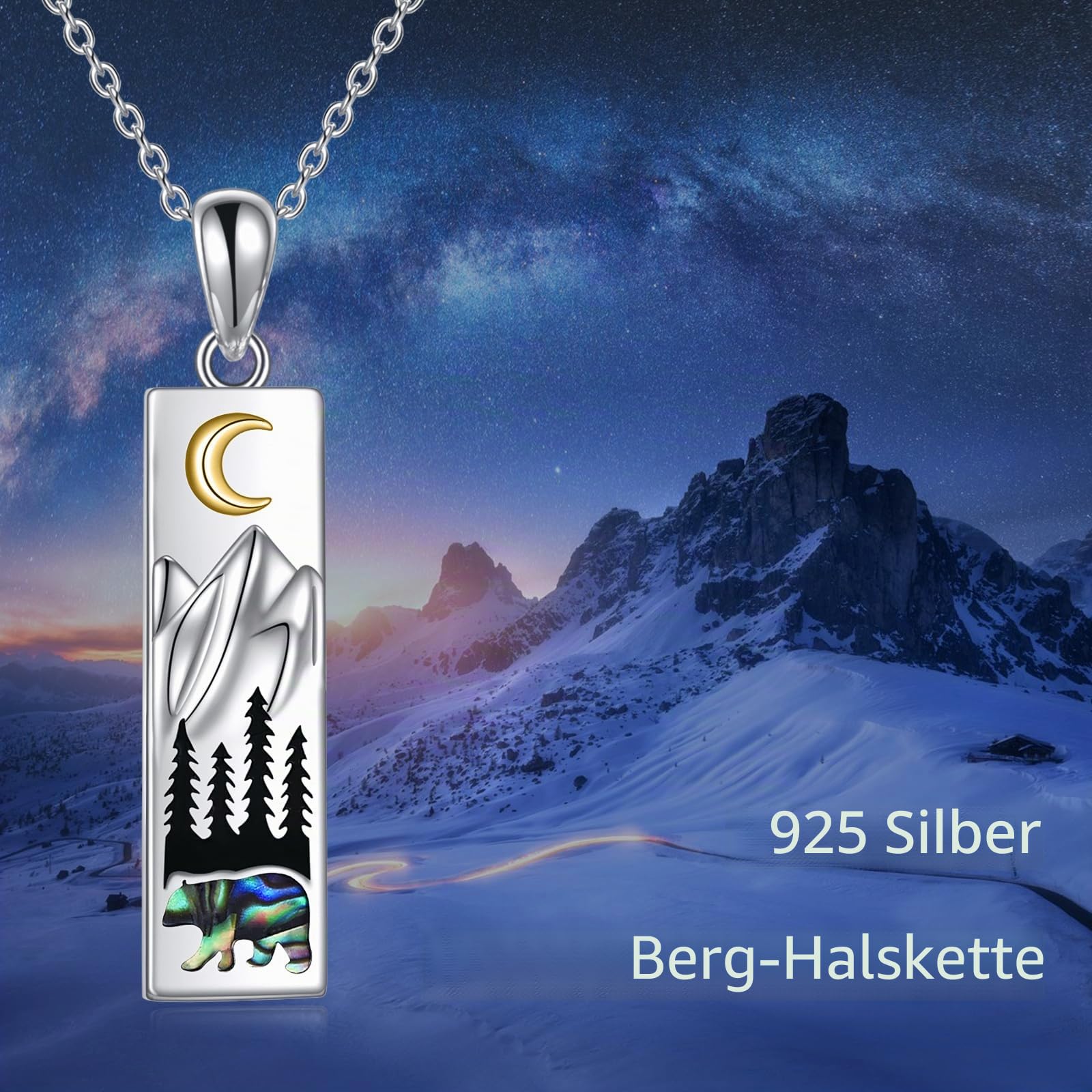 YFN Berg Kette Sterling Silber Bär Anhänger Halskette Wandern Geschenk Schmuck für Damen Herren Geschenk für Wanderer, Bergsteiger Kletterer