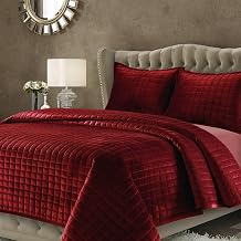 Tribeca Living Luxury Velvet Quilt King Size Set - 260GSM Ultra-Soft Oversized Velvet Bedspread Comforter Set with 2 Shams, in Florence Burgundy