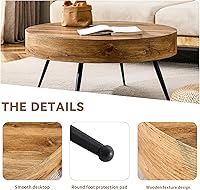 Vista 4 de LKTART Mesa de centro para sala de estar, mesas de centro redondas de madera con almacenamiento, mesa de té moderna de centro de metal