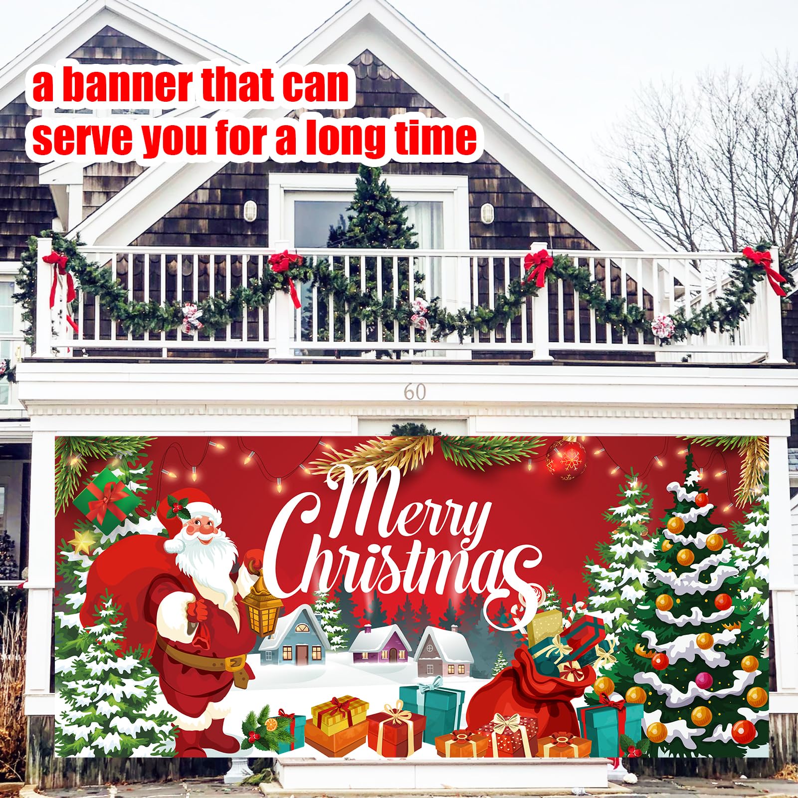 Bannière De Noël Pour Porte De Garage 1,8x4 M - Motif Père Noël Et Joyeux Noël - Décoration Intérieure Et Extérieure Facile à Installer
