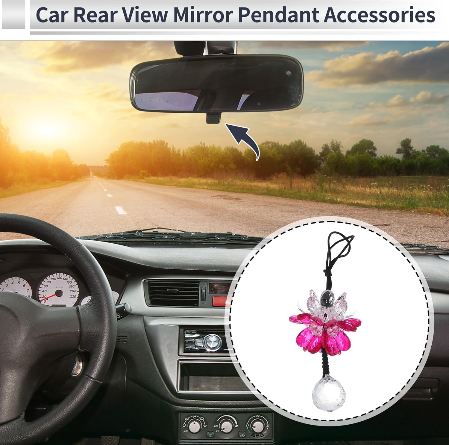 1 Pcs Artificial Crystal Flower,Ball Car Rear View Mirror Pendant Accessories Car Hanging Ornament Red - Image 2