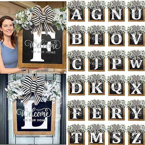 Miniatura 2 de Letrero de bienvenida personalizado de apellido de 16 pulgadas, coronas de puerta para puerta delantera exterior, corona de primavera para