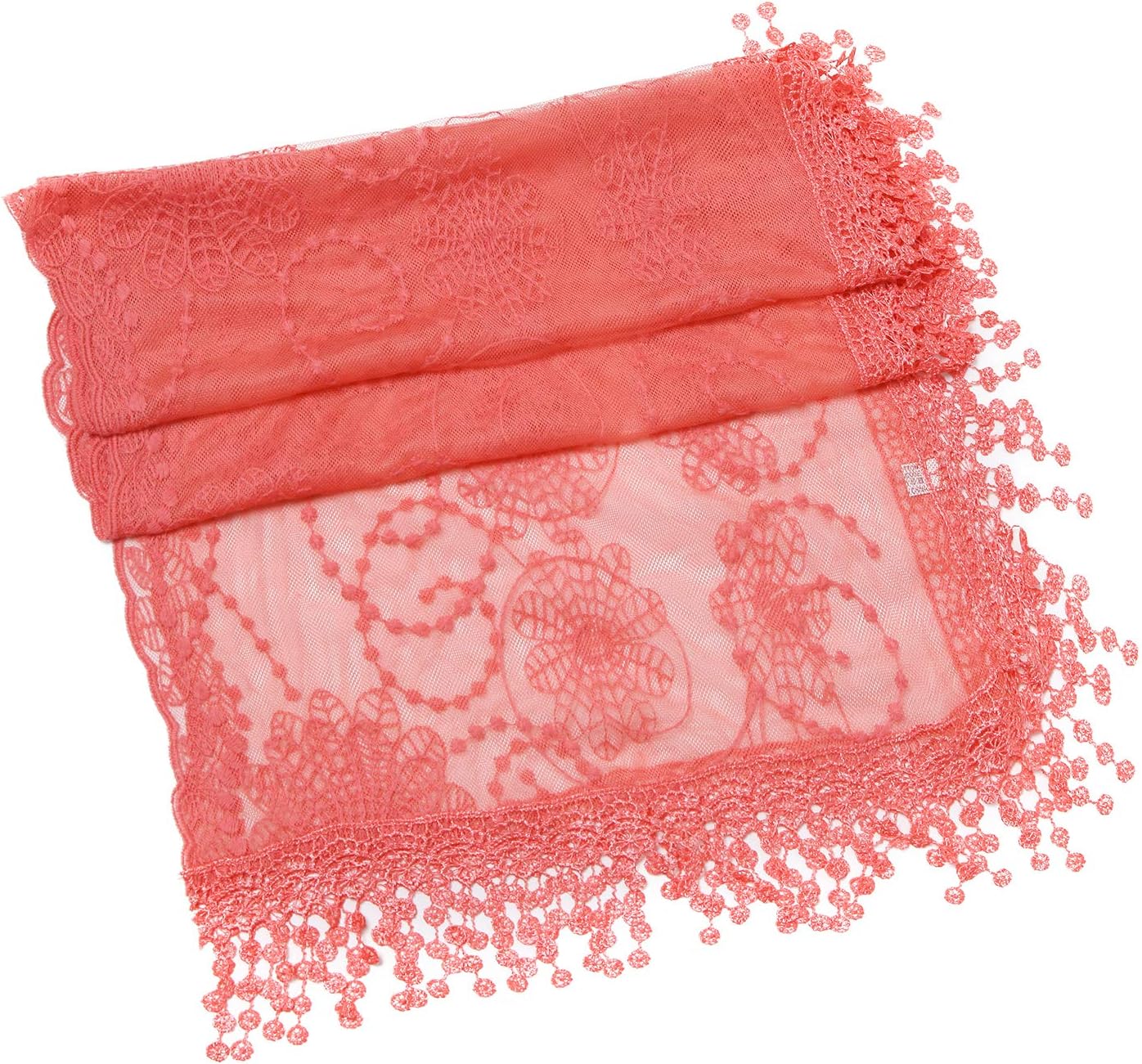 Cindy and Wendy Lightweight Soft Leaf Lace Fringes Scarf Bridal Veils shawl for Women - Image 3