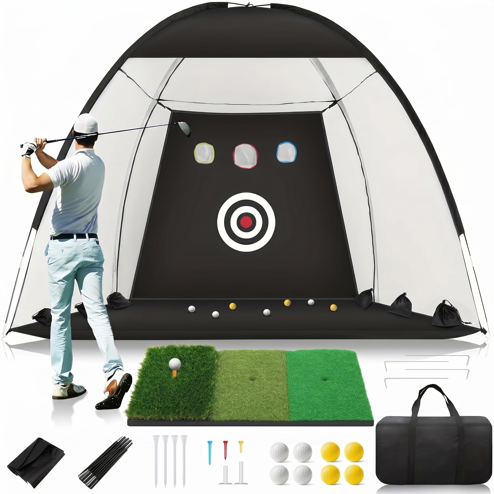 Golf-Übungsnetz mit Matte – Golf-Schlaghilfe für das Schwungtraining im eigenen Garten (Driving Range, Chipping), einschließlich Zielmatte und Bälle für Männer, Väter und Golfliebhaber