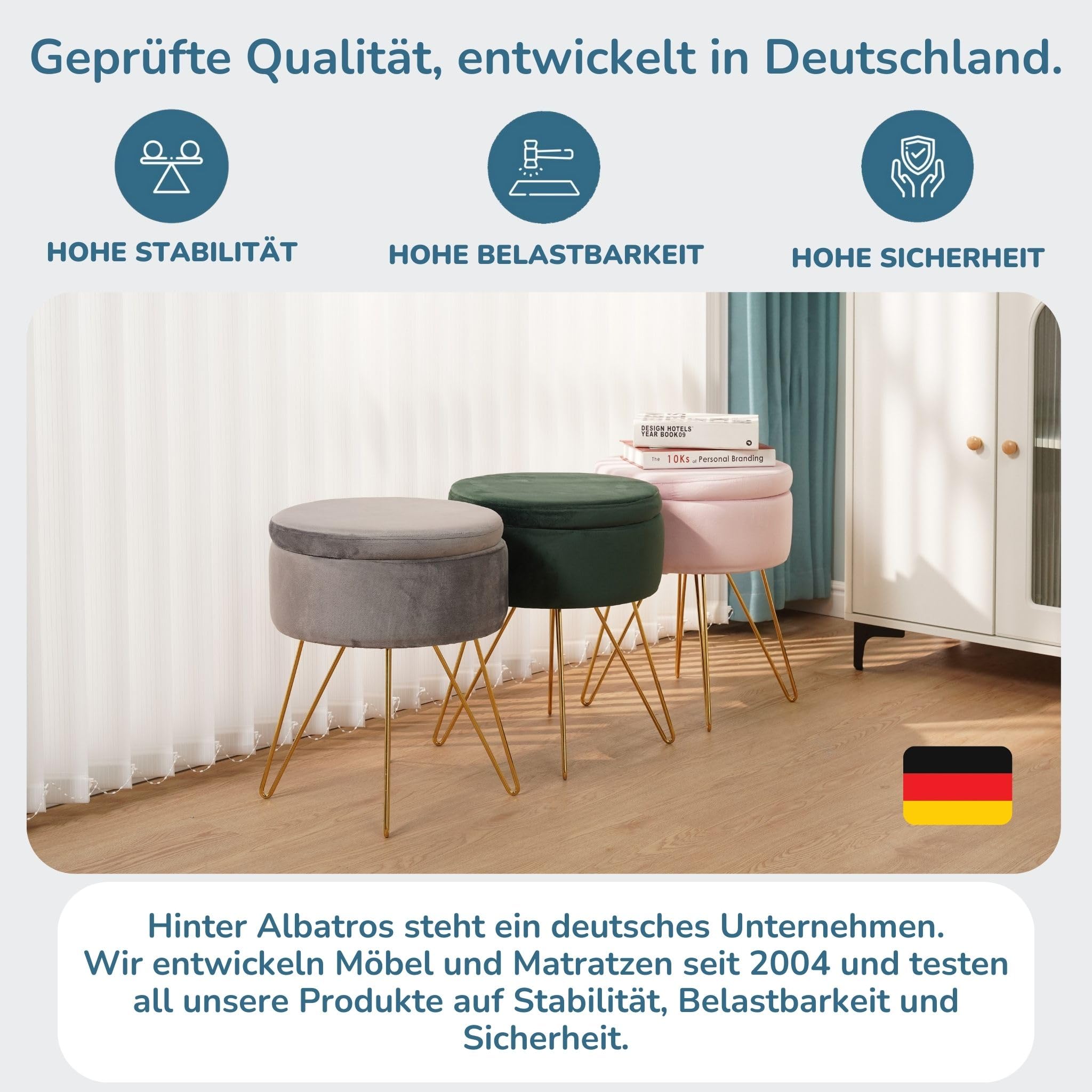 ALBATROS Hocker mit Stauraum Cannes – Sitzhocker mit Stauraum, Modernes Design, Edler Sherpa-Bezug – Sitztruhe oder Sitzbank mit Stauraum – optimal
