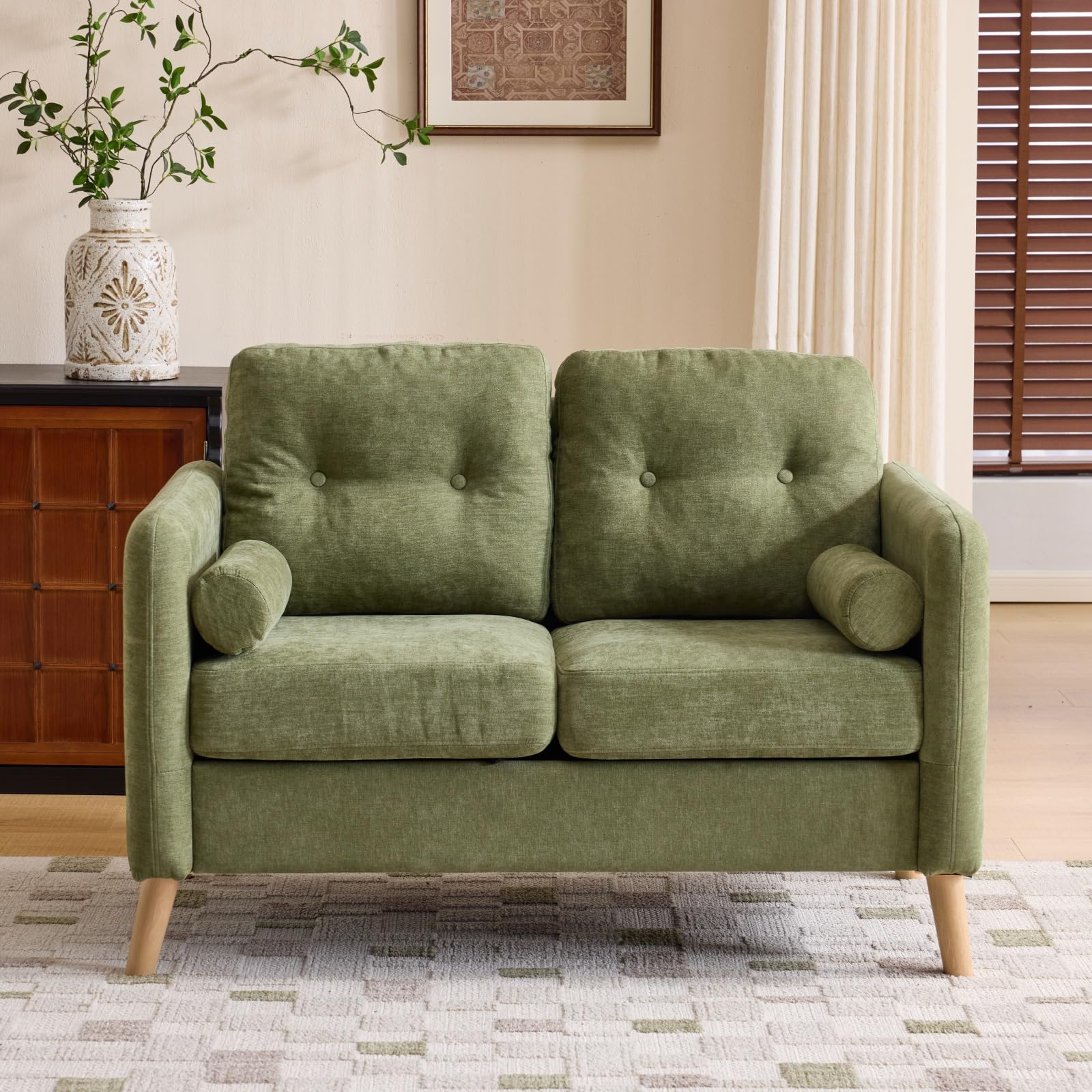 VINGLI 2 Seater Sofa, Small Sofa with Thicken Cushion and Pillows, Green