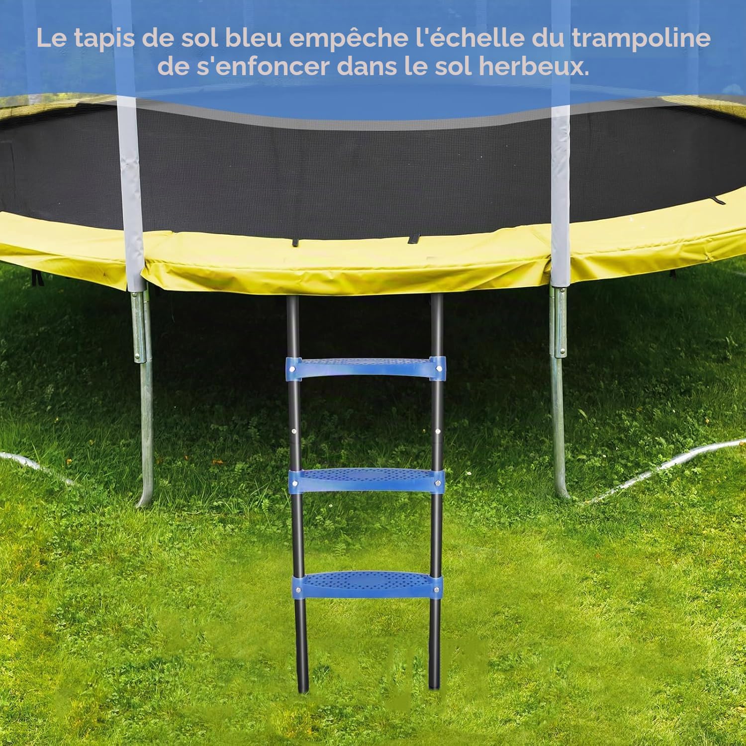 Echelle Trampoline Antidérapante à 3 Marches, Accessoire Trampoline, Hauteur 107 cm, Cadre Métallique Résistant, Larges Marches, Convient à la Plupart des Trampolines