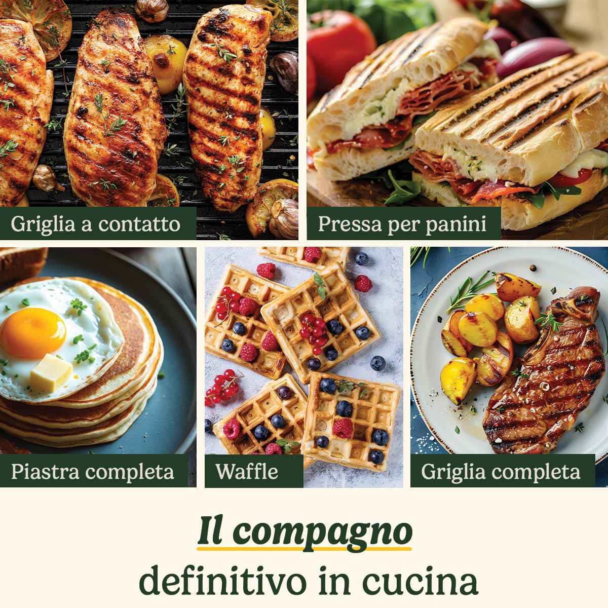 Cuisinart Grill 6-in-1: Piastra, Waffle, Grill/Piastra, Piastre antiaderenti reversibili, Display digitale, SearBlast®, Cerniera regolabile GR5E
