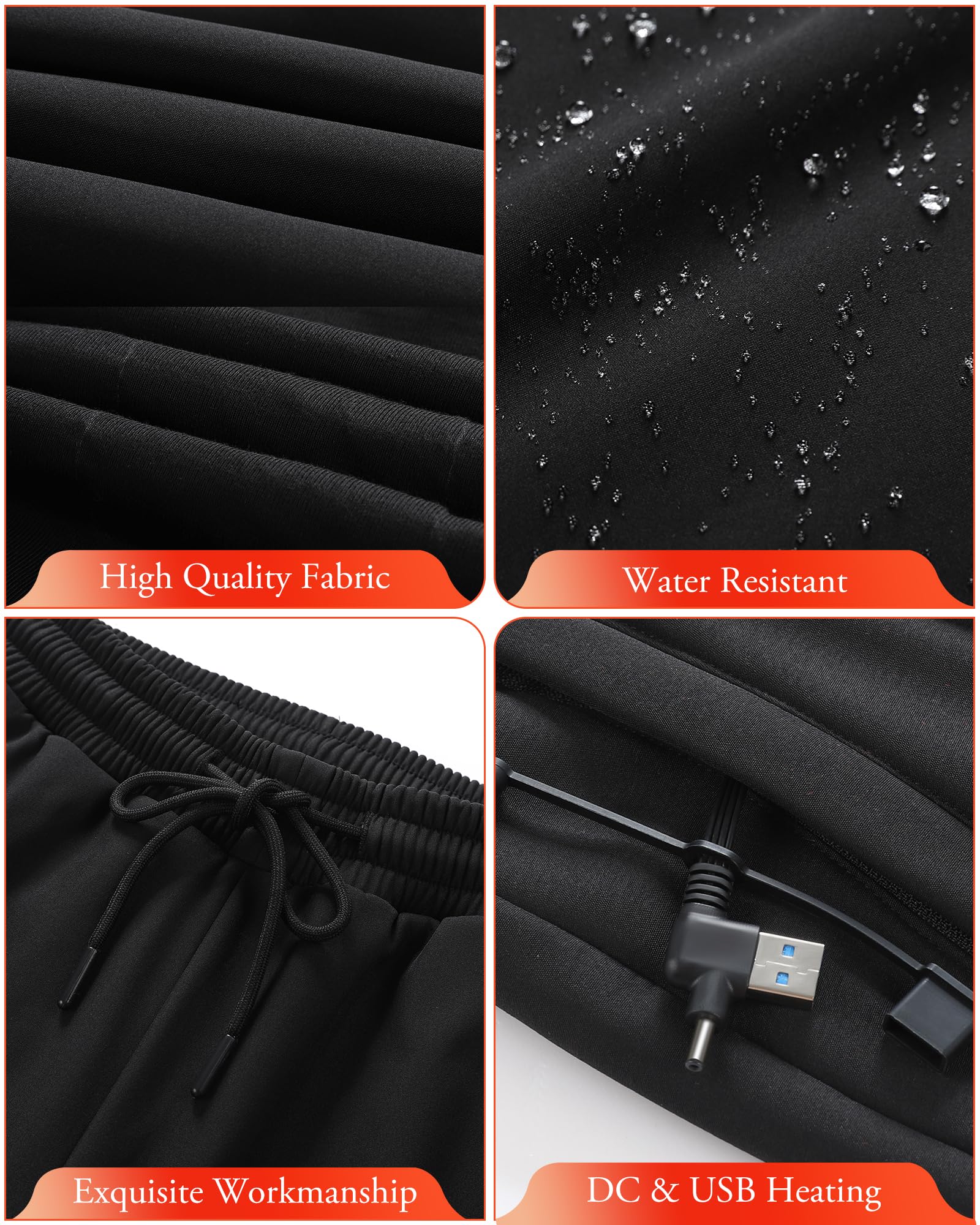 Beheizbare Hose Herren mit Powerbank Leicht Elektrische Heizhose Hosen für Outdoor Wandern, Wasserdicht, 8 Heizzonen