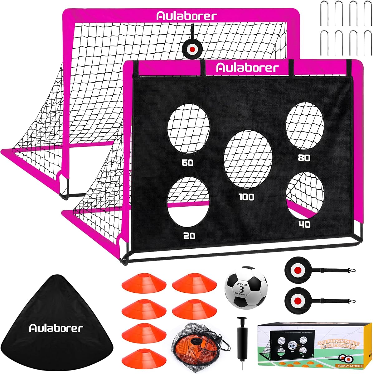 Portería de fútbol, ​​2 paquetes de porterías de fútbol para niños de 4x3 pies para patio trasero, equipo de entrenamiento de red de fútbol emergente portátil con pelota, bomba, conos, objetivos y bolsa de transporte para deportes al aire libre