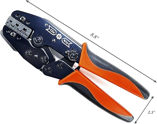 Miniatura 2 de Herramienta profesional de crimpado de trinquete con localizador de pestañas para terminales de barril abierto no aislados desconectar AWG 20-10