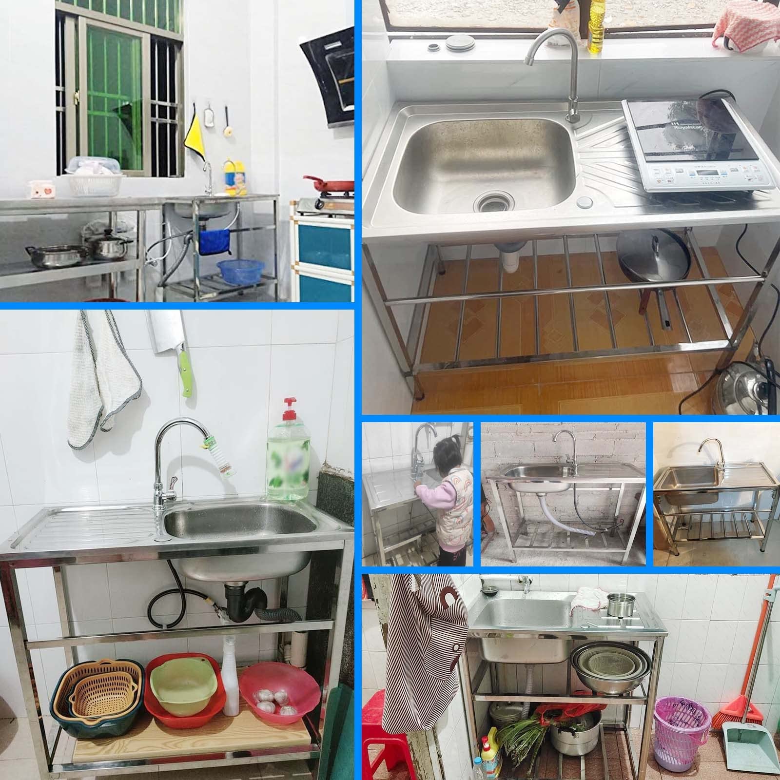 Lavello da cucinaLavello da Cucina, Tappetino per lavello da Cucina, Lavello in Acciaio Inox, Lavello da Cucina Industriale con banco da Lavoro e Ripiani portaoggetti, Lavello da c