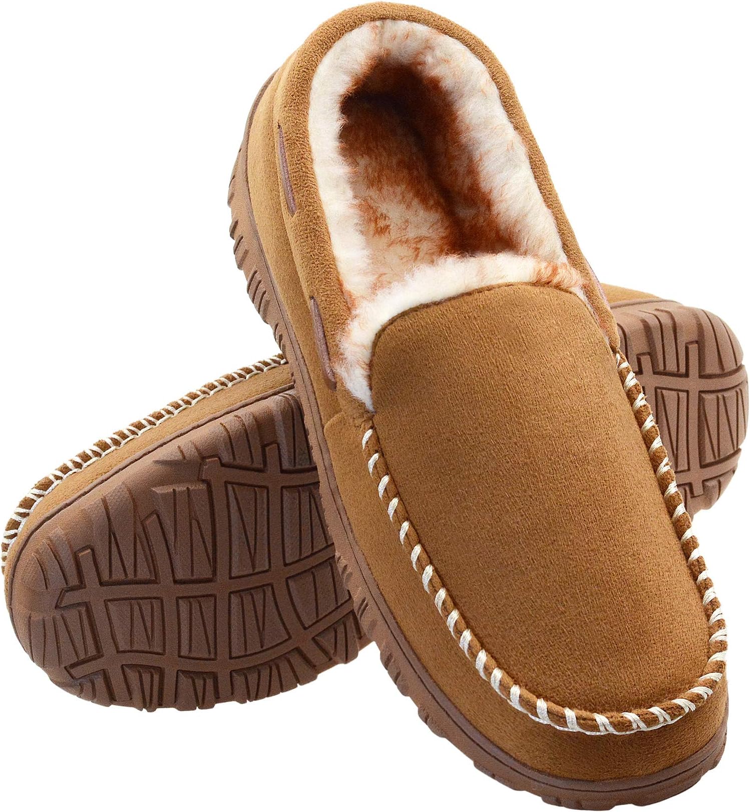 VonairMens Moccasin Slippers Indoor Outdoor Slip on Warm House Shoes Breathable Moccasins for Men
