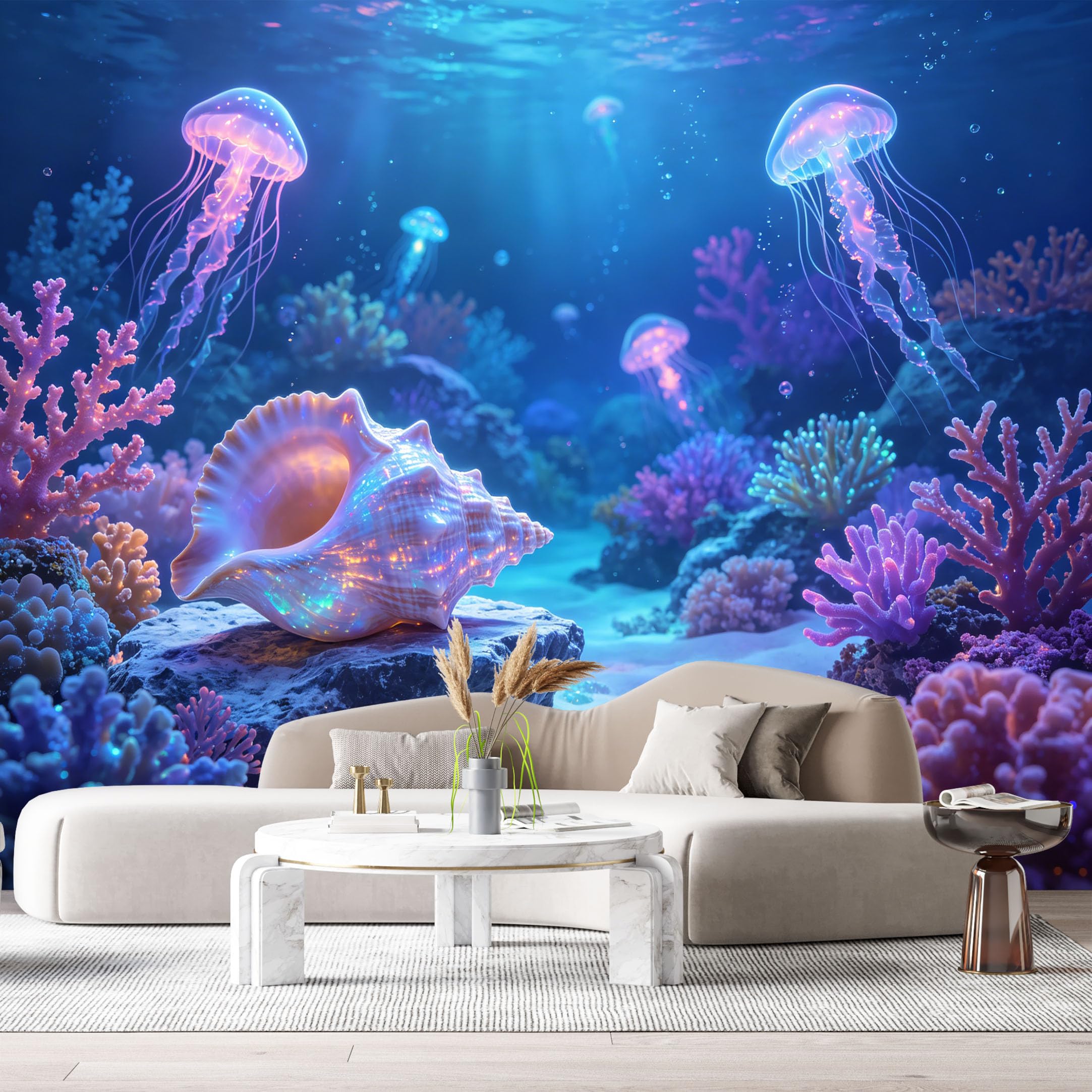 Custom Size Wall Murals Underwater Ocean Marine Jellyfish Seashell Coral Reef 3D SelfAdhesive Wall Fabric Removable Large Wallpaper for Photo Living Room