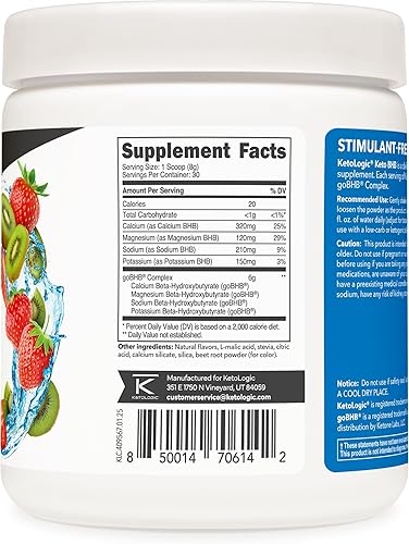 Miniatura 4 de Ketologic Keto BHB (sabor fresa y kiwi) 30 porciones - Suplemento de cetona exógena con goBHB, sales de beta-hidroxibutirato