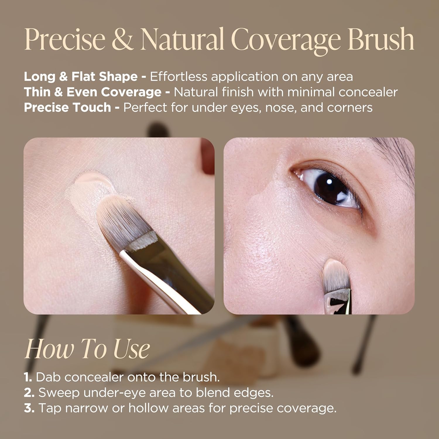 Piccasso 258 Concealer Brush – Angled Face Makeup Brush for Under Eye Concealer, Nose Contour, and Liquid Blush, Korean Synthetic Makeup Brush for Precise Coverage and Blending - Image 4