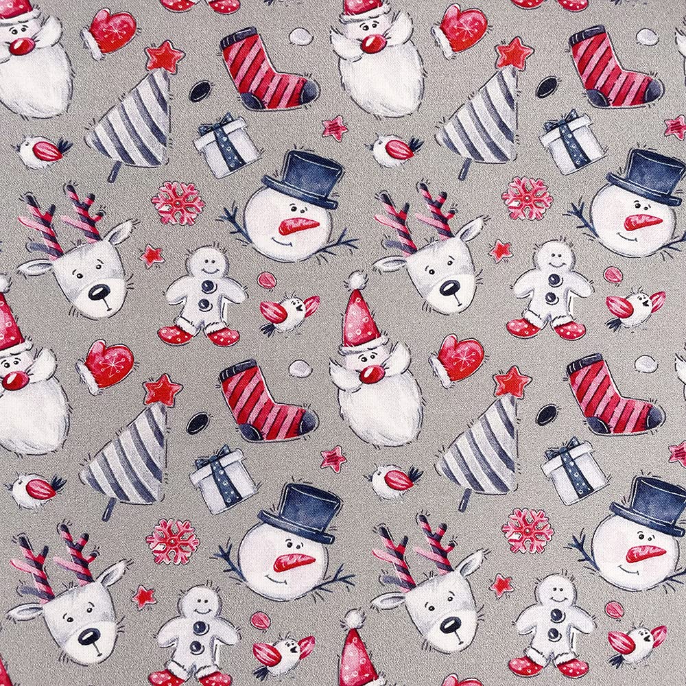 100% Cotton Christmas Xmas Crafty Prints for Children Kids Crafts Quilting Fabric Material | 55" - 140 cm Wide (Per Metre, Crowd Silver)
