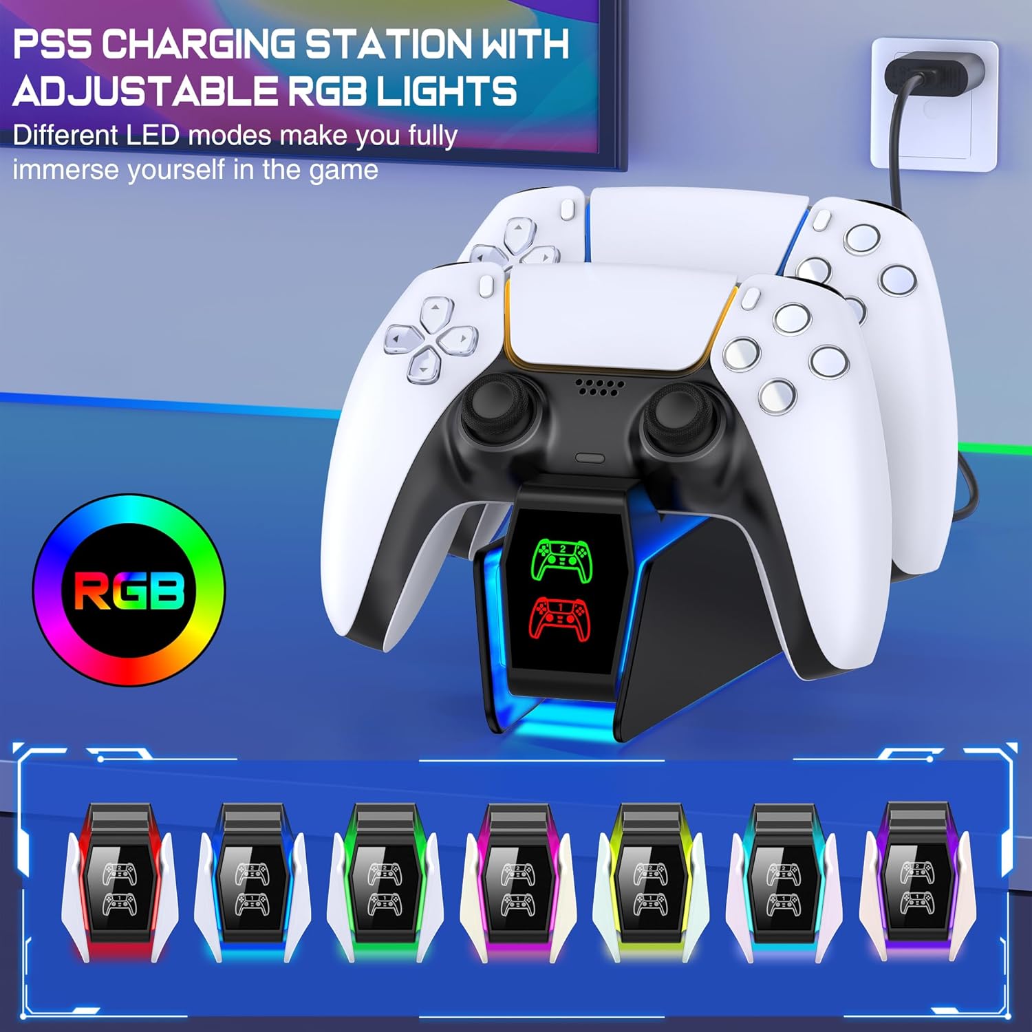 HELLCOOL PS5 Controller Charger, PS5 Charging Station for Playstation 5 Controller, PS5 Charger Dock for Dualsense Wireless/Edge Controller, PS5 Docking Station with 2-3 Fast Charging/Cool RGB Light 3 81q3iThYD+L. AC SL1500