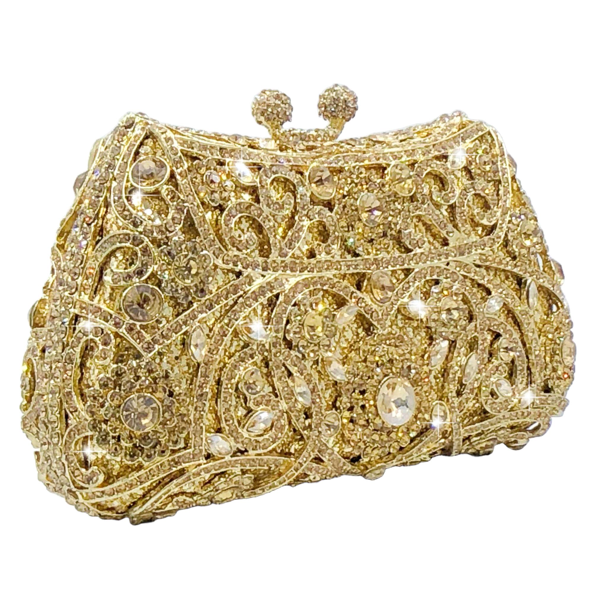 Boutique De FGG Pochette da donna con mini fiori e strass, per feste, matrimoni, balli studenteschi