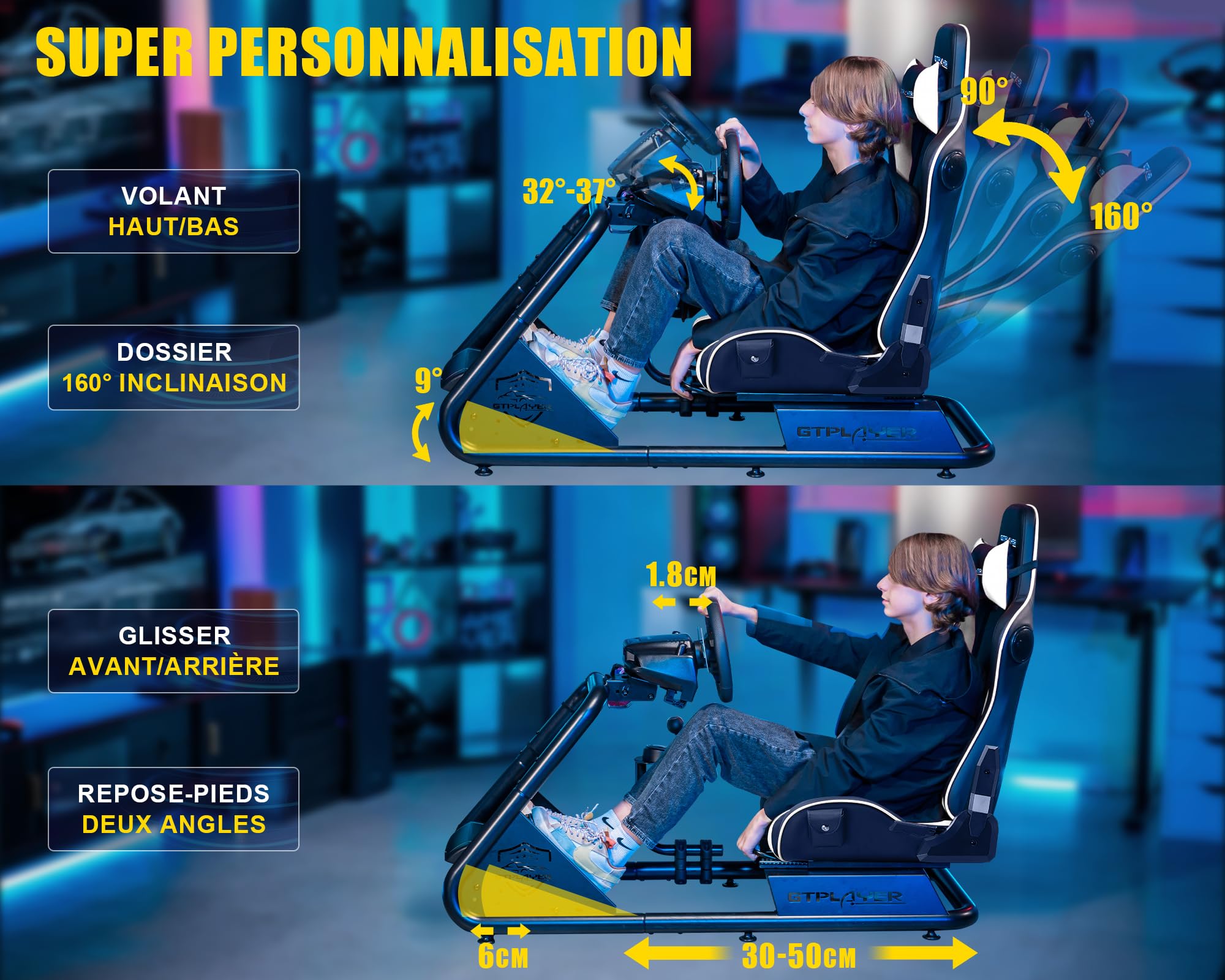 GTPLAYER Simulateur de Conduite, Siège de Simulation pour PC avec Haut-Parleurs, Support pour Volant et Pédalier,Blanc