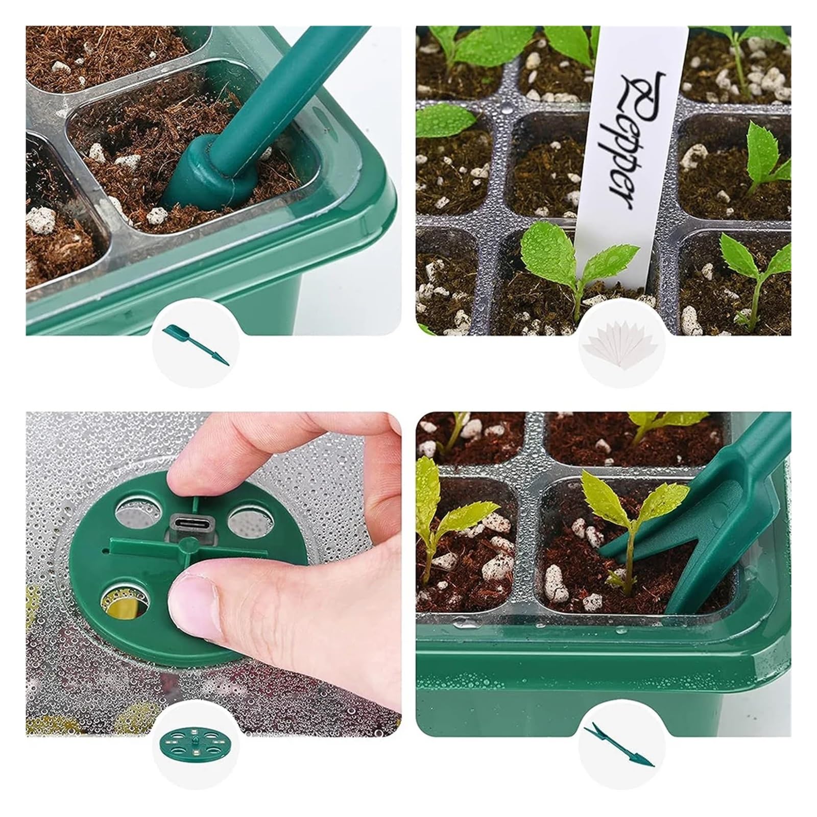 Luci Progressive a LED a Spettro Completo con vassoi for piantine Vassoi for avviamento di Semi di Piante con Cupola di umidità Propagazione a rminazione a Serra(4 Pack)
