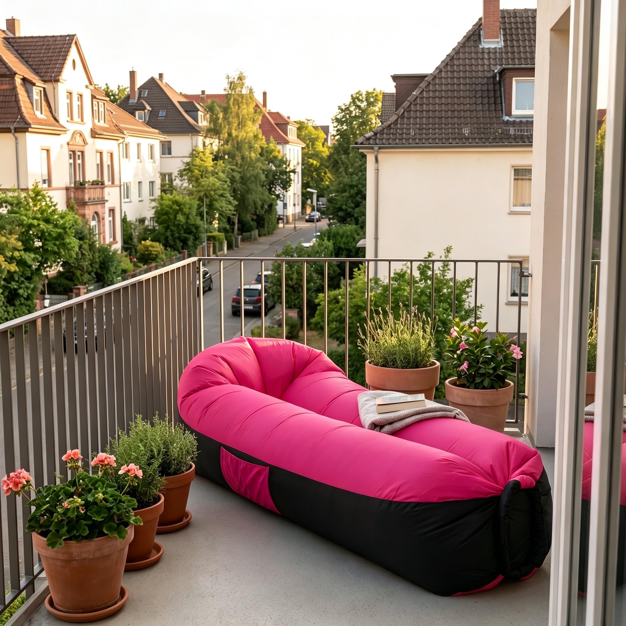 EastCity Luftsofa Aufblasbar mit Kopfstütze und Seitentasche, 230 x 70 cm Aufblasbares Sofa für Camping, Strand und Festival, Air Lounger mit Tragebeutel, Tragbare Aufblasbare Liege, Rosa