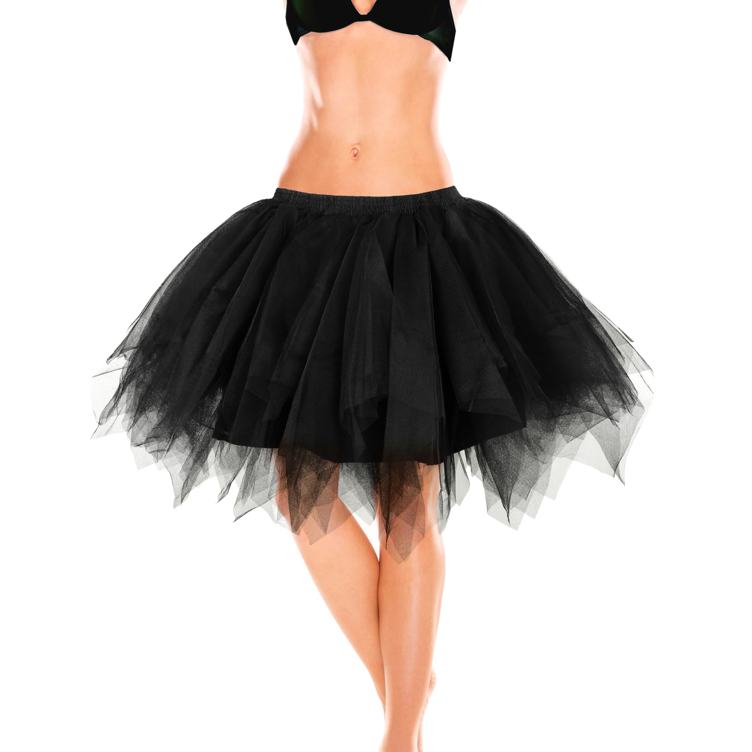 KarneLux Women's Tulle Skirt Black - Short Tutu as Petticoat, Mini Skirt or Underskirt for Costumes for Carnival, Fancy Dress, Dance, Ballet or Parties, XL