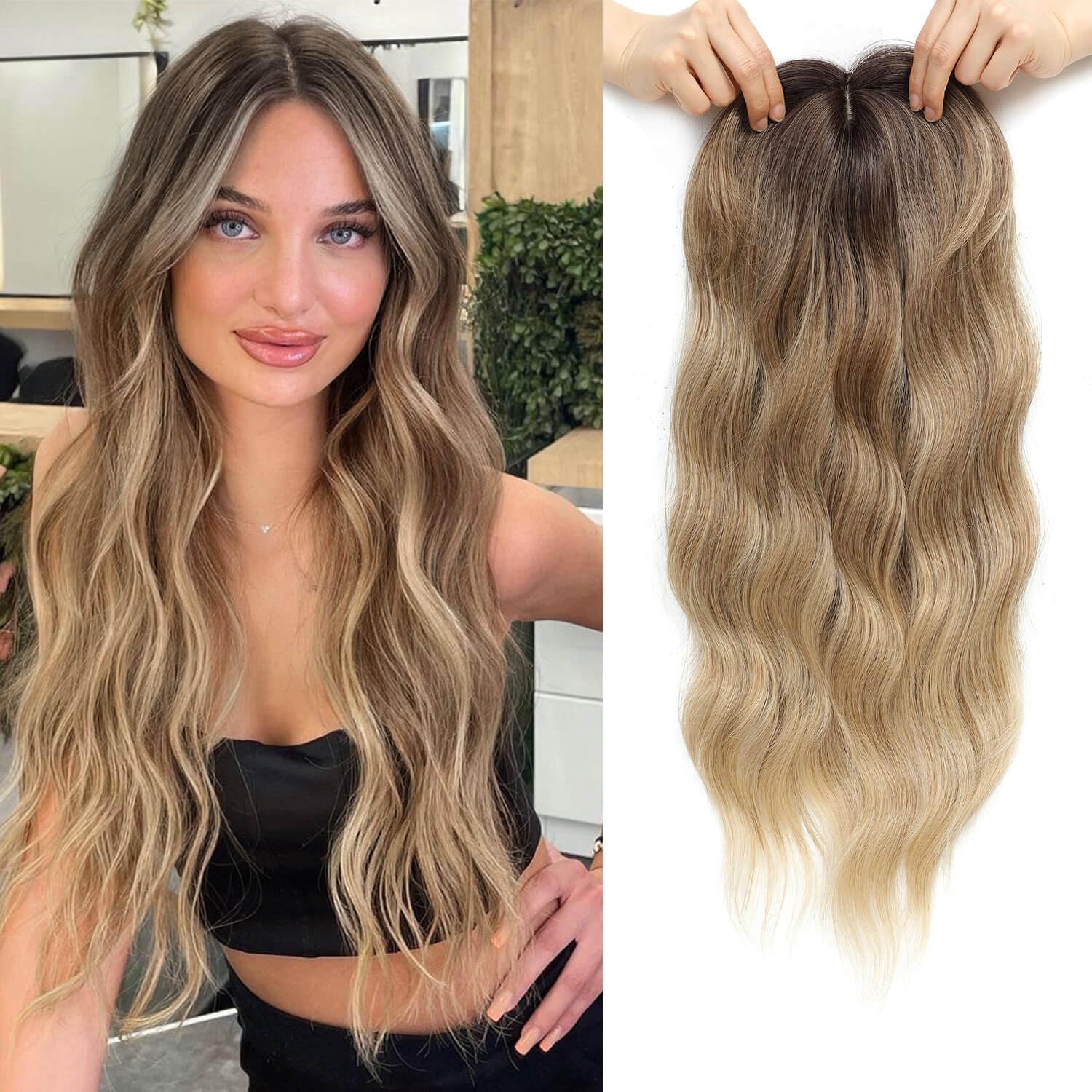 Ms Taj Extensions de cheveux pour femme - Brun blond avec racines foncées