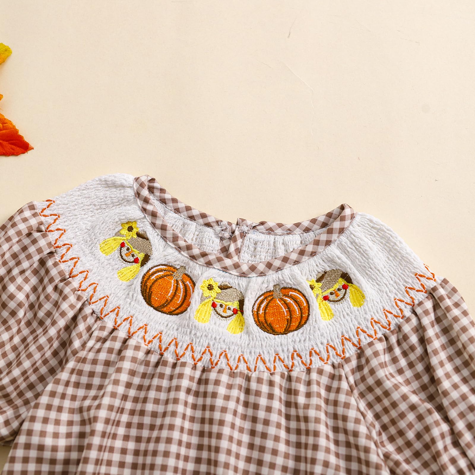 Ayalinggo Halloween Baby Girl Outfits Newborn Pumpkin Plaid Short Sleeve Smocked Bubble Romper Cute Infant Clothes (Orange, 0-3M)