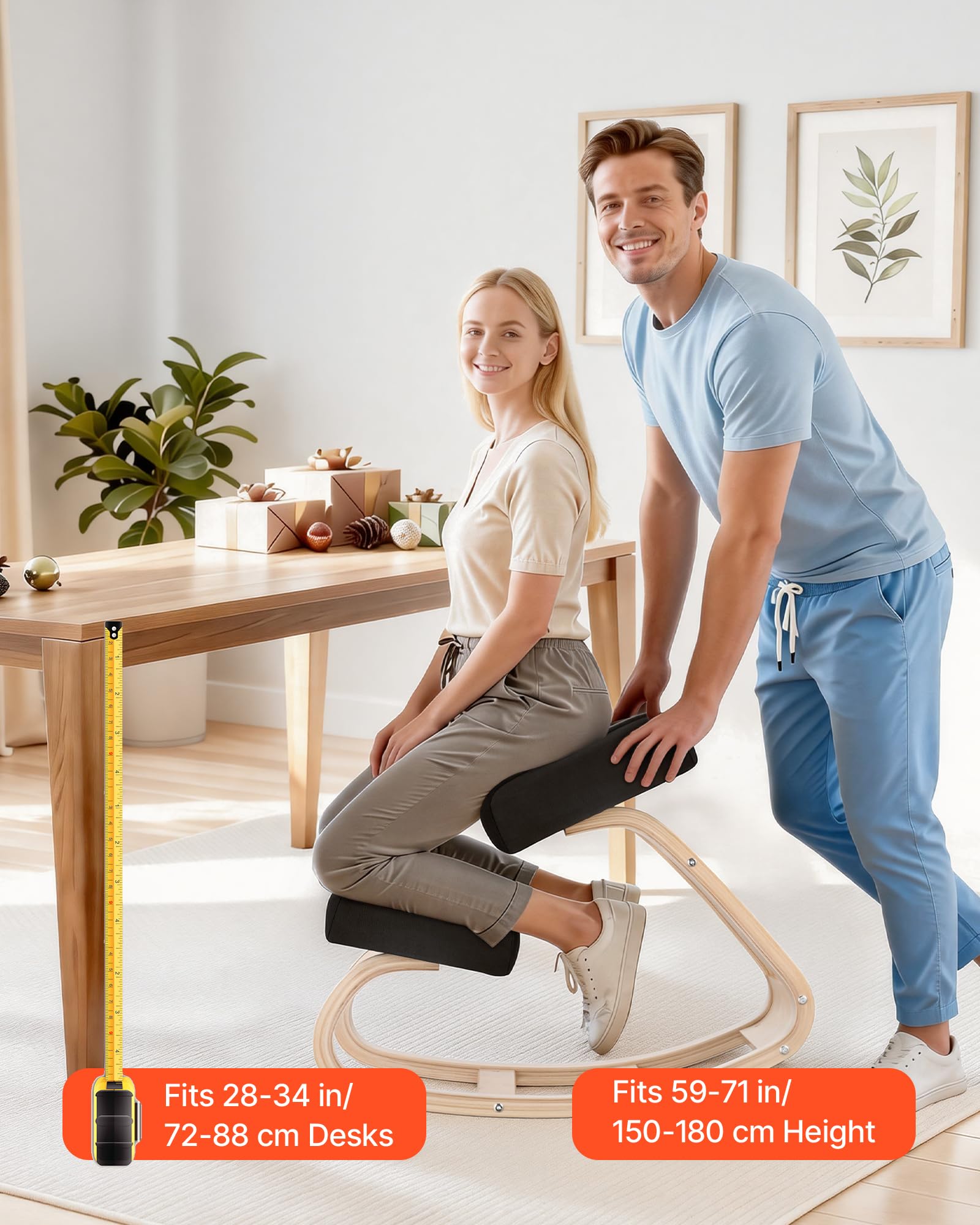 VEVOR Chaise à Genoux Ergonomique, Siège Assis Genoux avec Coussins en Mousse Épaisse, pour Maison, Bureau, Méditation et Yoga, Cadre en Bois Massif, Soulage Les Tensions du Cou et du Dos, Noire