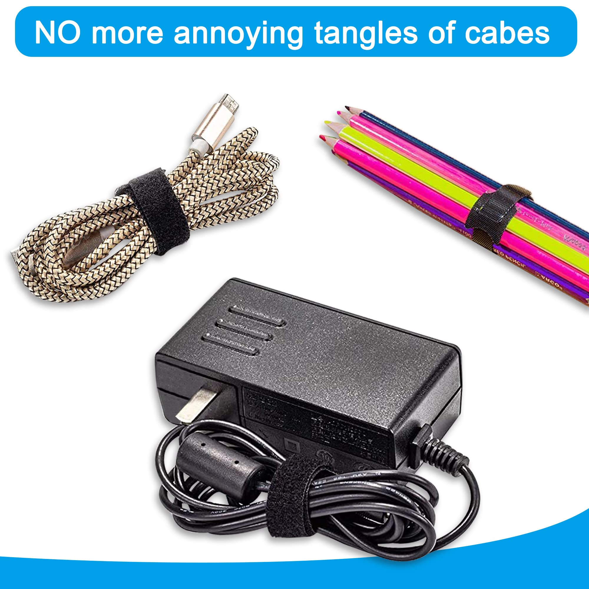 VENGABY 160PCS Reusable Cable Ties Cable Strap, Adjustable Cable Ties Reusable Thin Wire Cord Organization Ties With Hook And Loop, Loop Long Cable