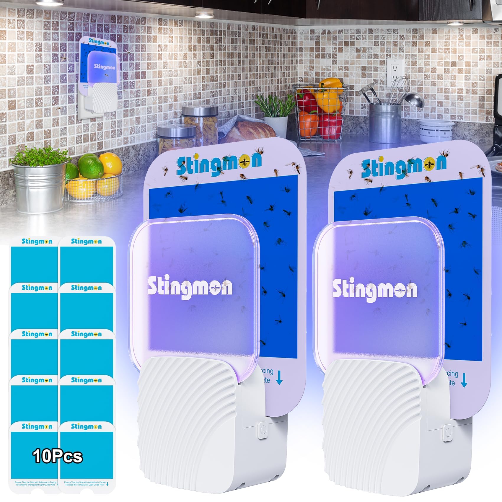 Flying Insect Trap Plug-in Fruit Fly Traps for Indoors Gnat Killer(1 Device + 6 Refills) with UV Light, Fruit Fly & Mosquito Bug Zapper for Home Office Kitchen, Child & Pet Safe, No Odor, Mute Design