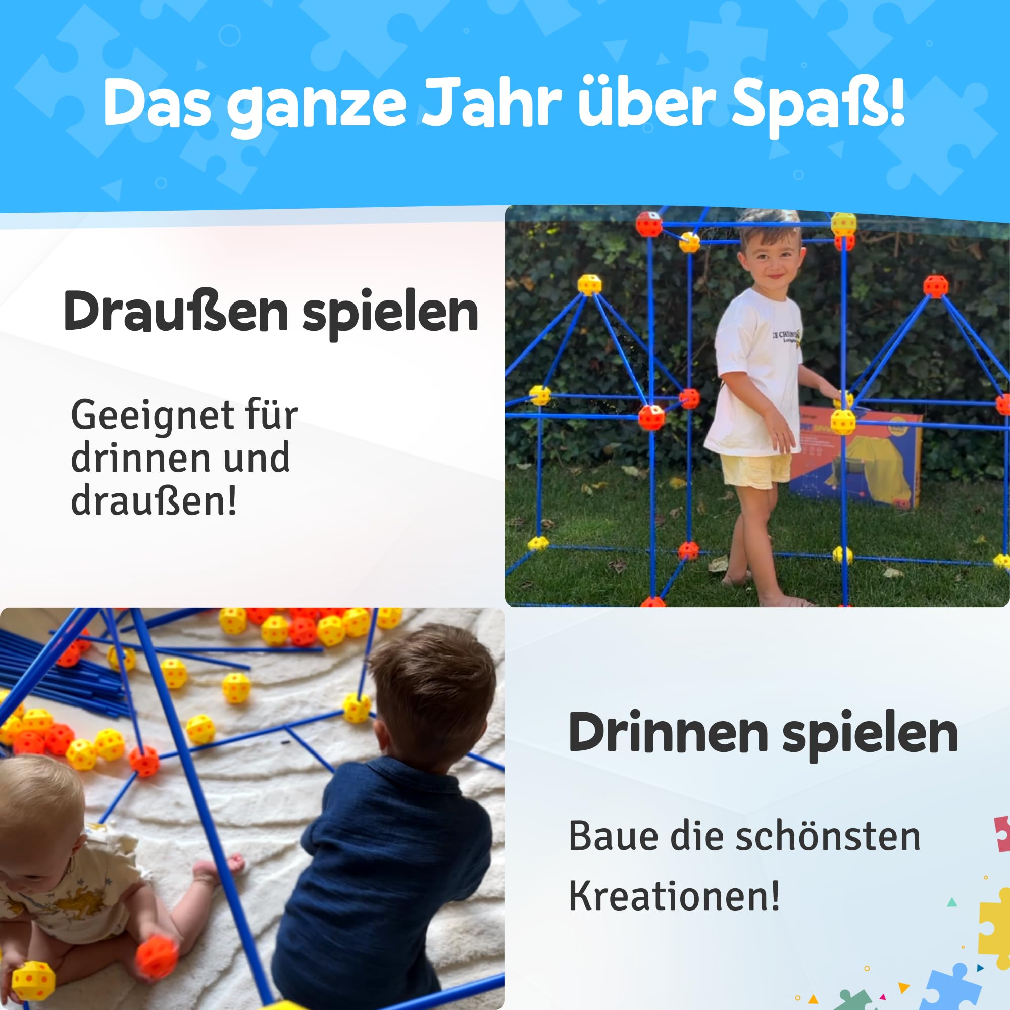 Fort Bausatz XL mit 191 Teilen, Höhle Bauen Kinder, Konstruktionsspielzeug Stecksystem, Spielzelt für Indoor & Outdoor, Kreatives Bauspielzeug, Steckspiele ab 5 Jahren, Inkl. Tasche & E-Book