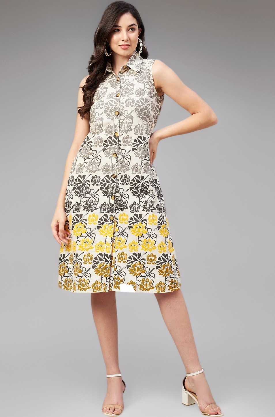 Women Front Open with Buttons A- Line Dress