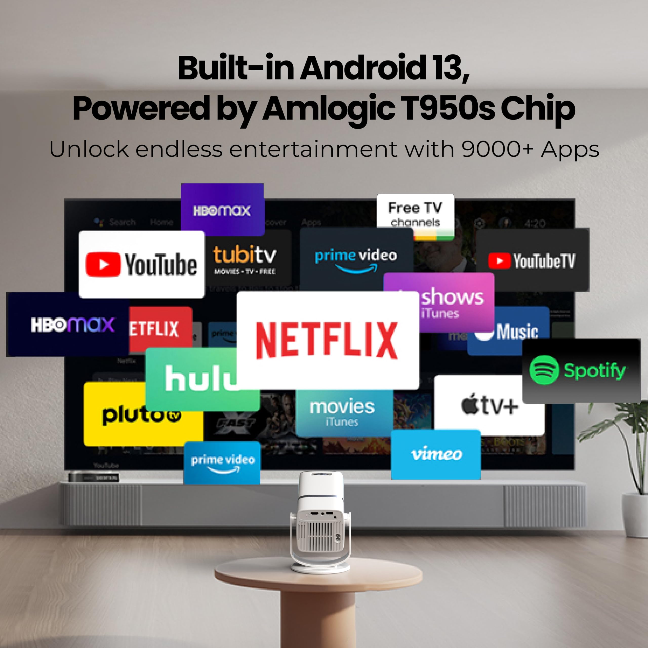 E GATE Atom 3X | Real Full HD 1080p Native, 13.0 Automatic Android Projector | 300 ISO | Rotatable Design | 4K HDR Support | Inbuilt Netflix, Prime | ARC-HDMI, USB, Wifi-6, BT, Screen Mirroring, Egate - Image 7 thumbnail