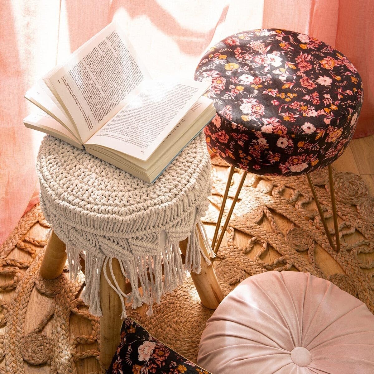 Atmosphera Tabouret macramé Bois