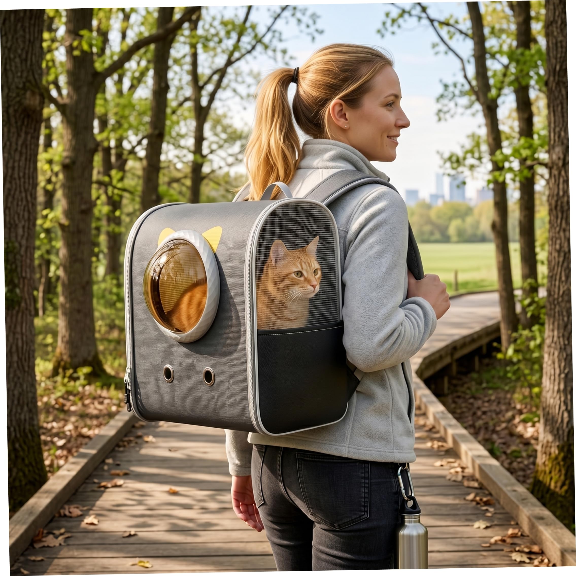Zaino a bolle per gatti, traspirante, trasportino per animali domestici, con cinghie ergonomiche, nero, piccolo (fino a 6 kg).