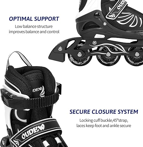 Miniatura 6 de Patines en línea ajustables para mujeres, hombres y niños con ruedas iluminadas, para niñas, niños y adultos, blanco y negro