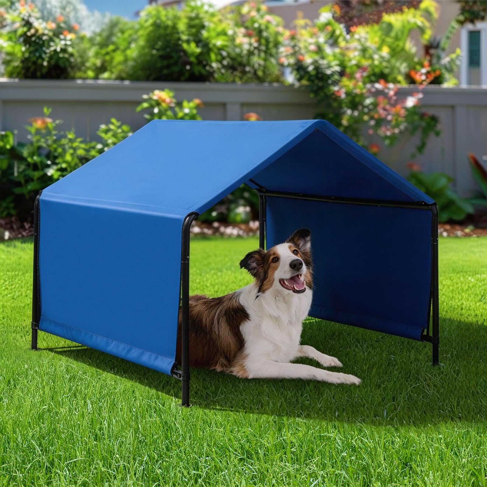 Outvita Dog Shade, 4'x4'x3.3' Dog Tent Outdoor Dog Shelter for Outside Large Dogs, Sun Rain Snow Canopy for Big Animal with Waterproof Cover, Ground Stake (Blue) : Pet Supplies