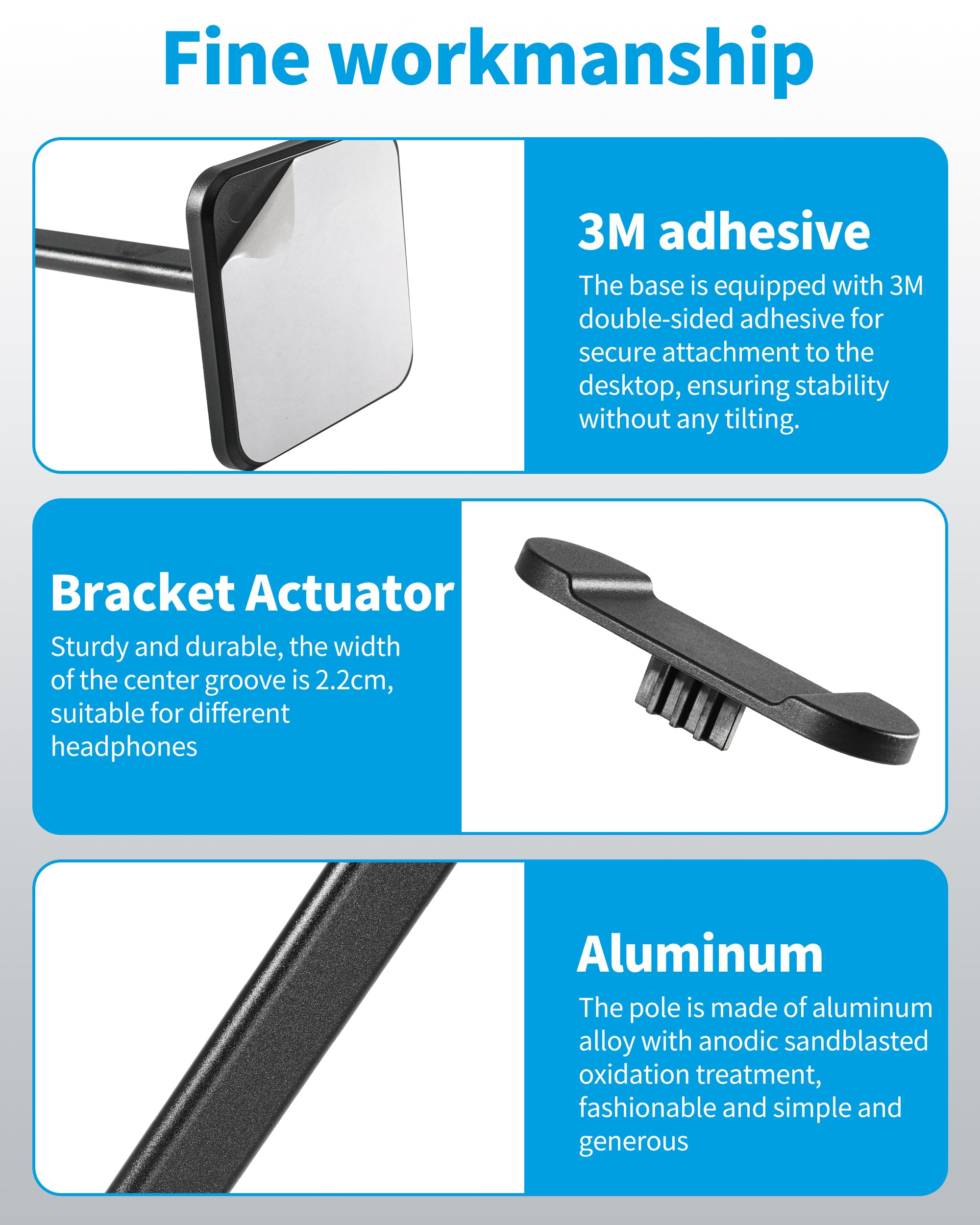 2-in-1 Aluminum Headphone Stand & Phone Holder Rack - Sleek, Sturdy & Ergonomic Design Gaming Headset Stand for Desk Organization - Gamer Gifts (Black)