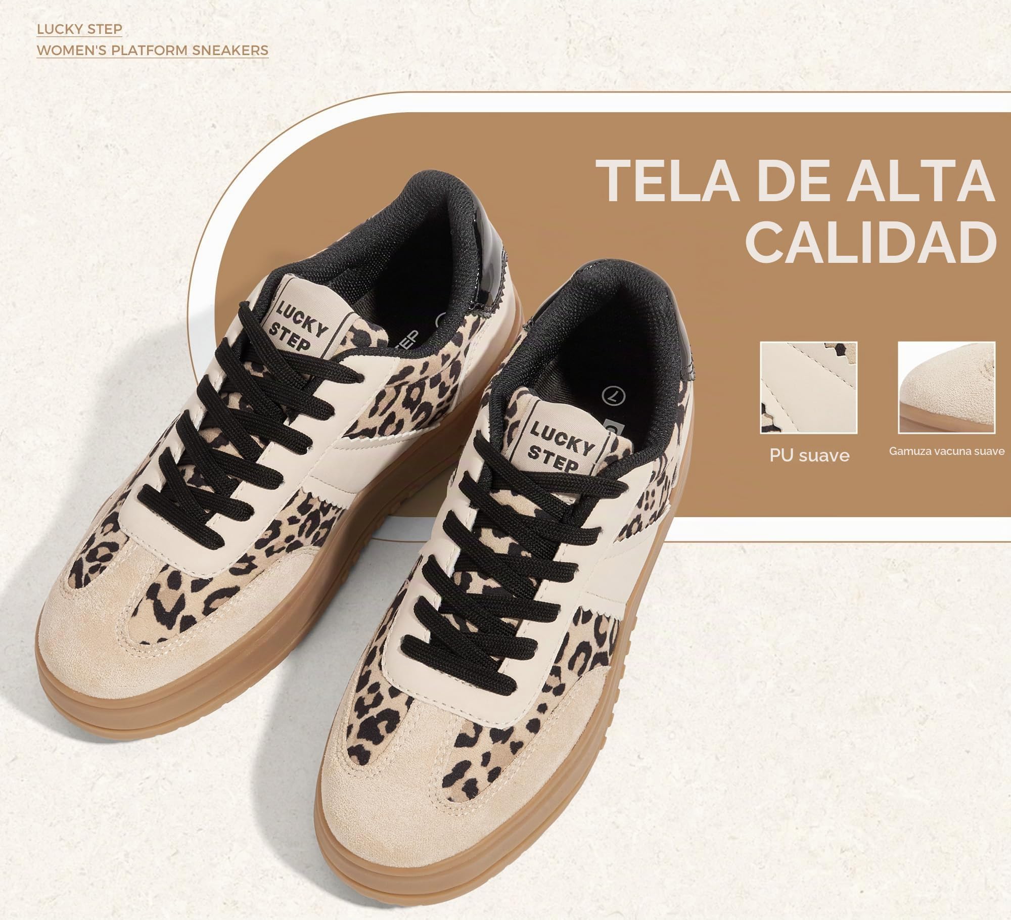 LUCKY STEP Tenis de plataforma con cordones para mujer, suela gruesa, cómodos, informales, a la moda, de piel sintética, tenis de caña baja para caminar
