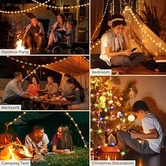 Camping String Lights, 32.8FT Rechargeable Camping Lights with Quick Storage Reel, 8 Modes Waterproof Hanging LED Camping Lights for Tent, RV Awning, Patio and Outdoor Camping Gear Essentials