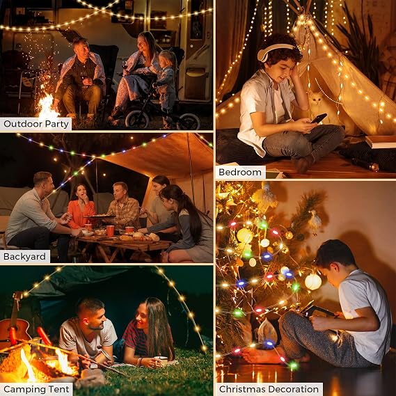 Camping String Lights, 32.8FT Rechargeable Camping Lights with Quick Storage Reel, 8 Modes Waterproof Hanging LED Camping Lights for Tent, RV Awning, Patio and Outdoor Camping Gear Essentials