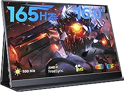 Monitor de Jogos Portátil de 165 Hz, Monitor de Laptop de 16 '1920X1200 500 Nits, Segundo Monitor de Computador com Alto-Falantes, Monitor de Viagem de Tela Dupla para Pc Phone Ps5/4 Xbox S