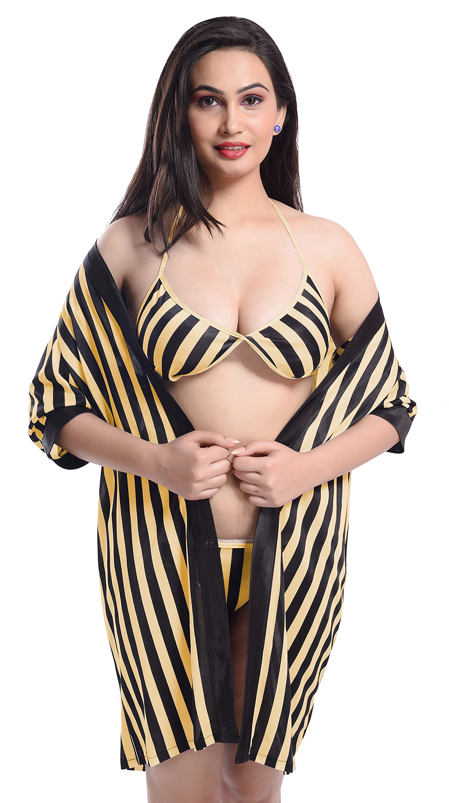 Xs and Os Women's Satin Striped Nightwear Set Pack of 1