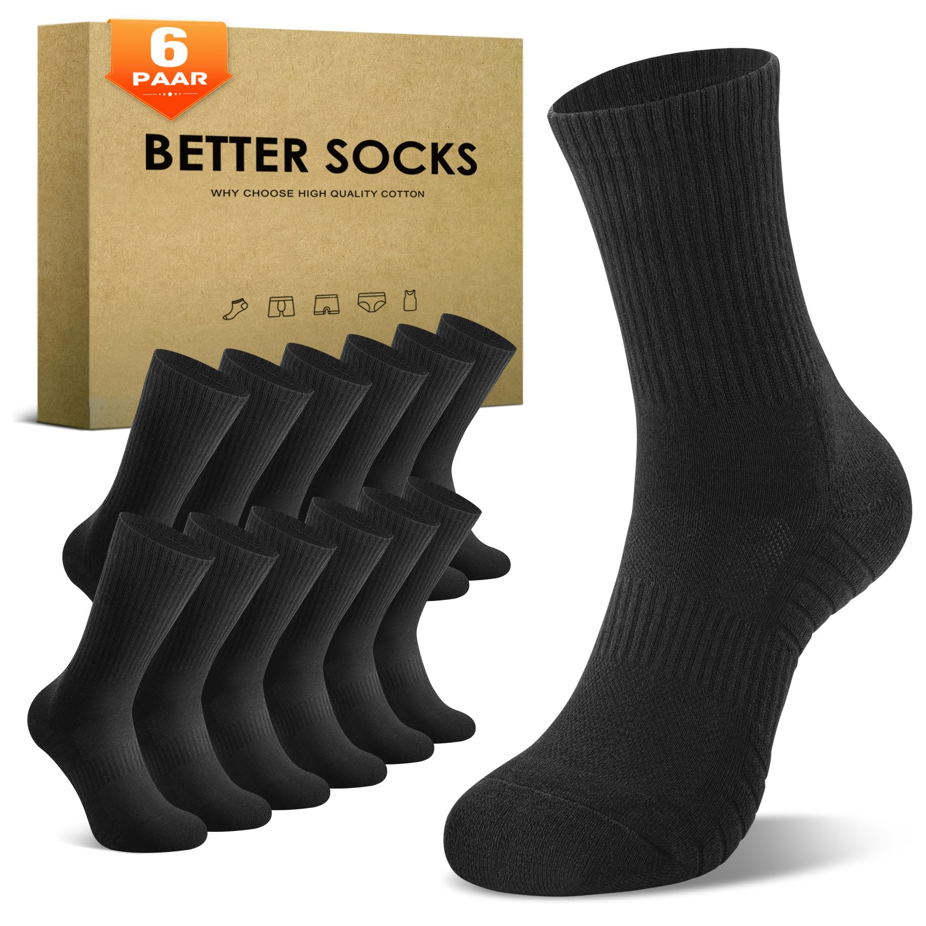 TUUHAW 6/12 Paia Calzini Uomo e Donna Sportivi Lunghe Cotone Sport Calzettoni con Buona Elasticità Alti Socks Calze Traspiranti