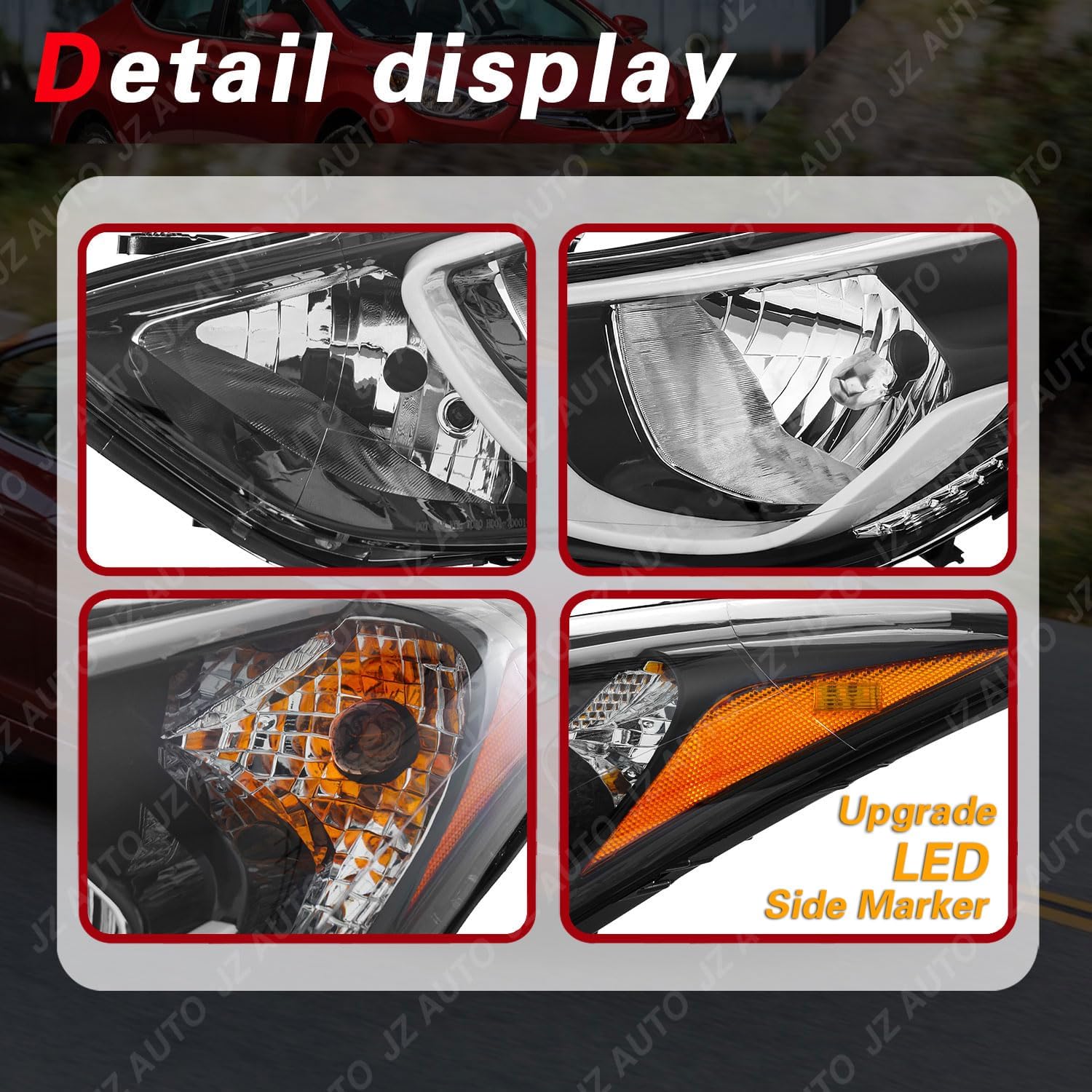 Halogen Reflector Headlight Assembly, with Bulbs, Compatible with 2014 2015 2016 Hyundai Elantra Value Edition, SE, without LED DRL (Not for Sport, Limited, GT), Driver & Passenger Side