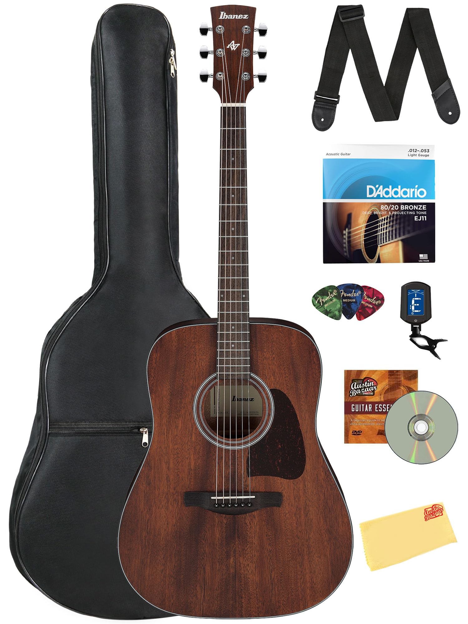 AW54 Artwood Traditional Dreadnought Acoustic Guitar - Open Pore Natural Bundle with Gig…