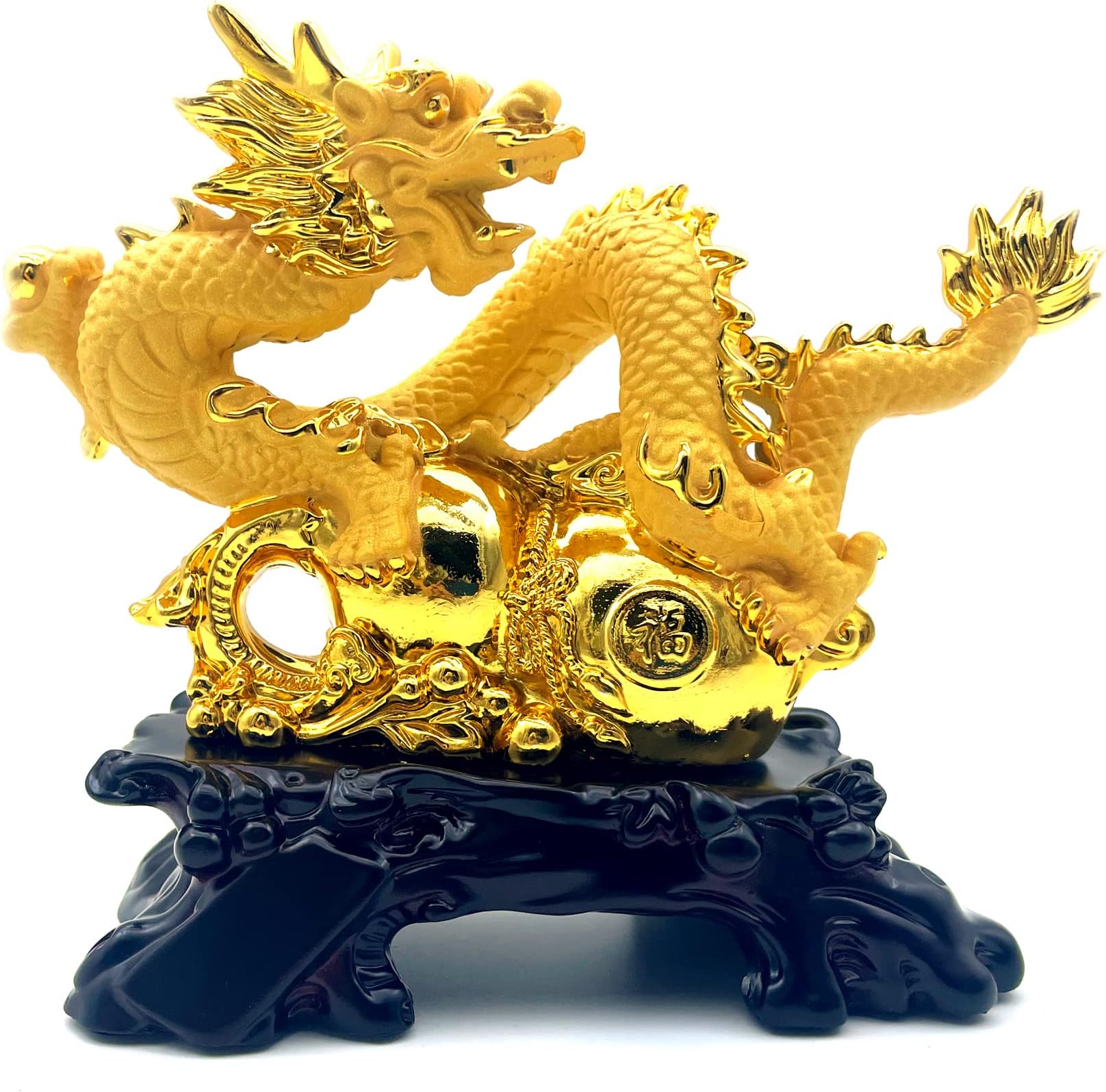 FUNSXBUGGold Chinese Feng Shui Dragon Statue Sculpture Figurines Feng Shui Decor Home Office Desktop Decoration Good Lucky Gifts